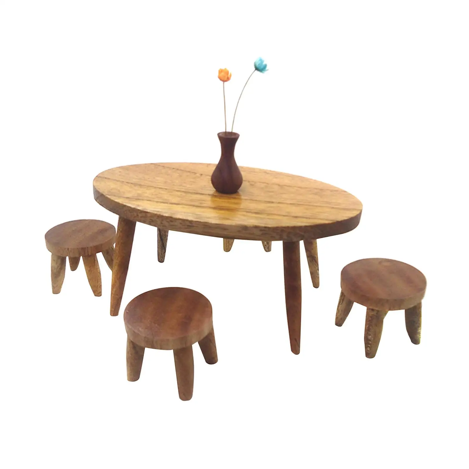 

4Pcs Miniature Dollhouse Round Table and Stool Accessories Toys Home Kitchen Micro Landscape 1:12 Ornaments Scenery Supplies