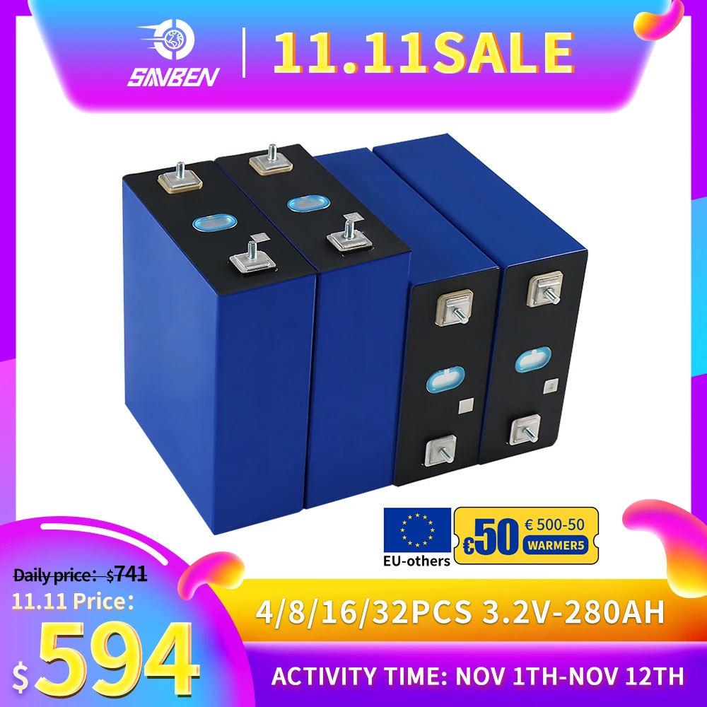 

Rechargeable 3.2V 280AH Lifepo4 Battery Grade A DIY Solar Lithium Iron Phosphate Cell for 12V 24V 48V Boat Golf Cart RV Forklift