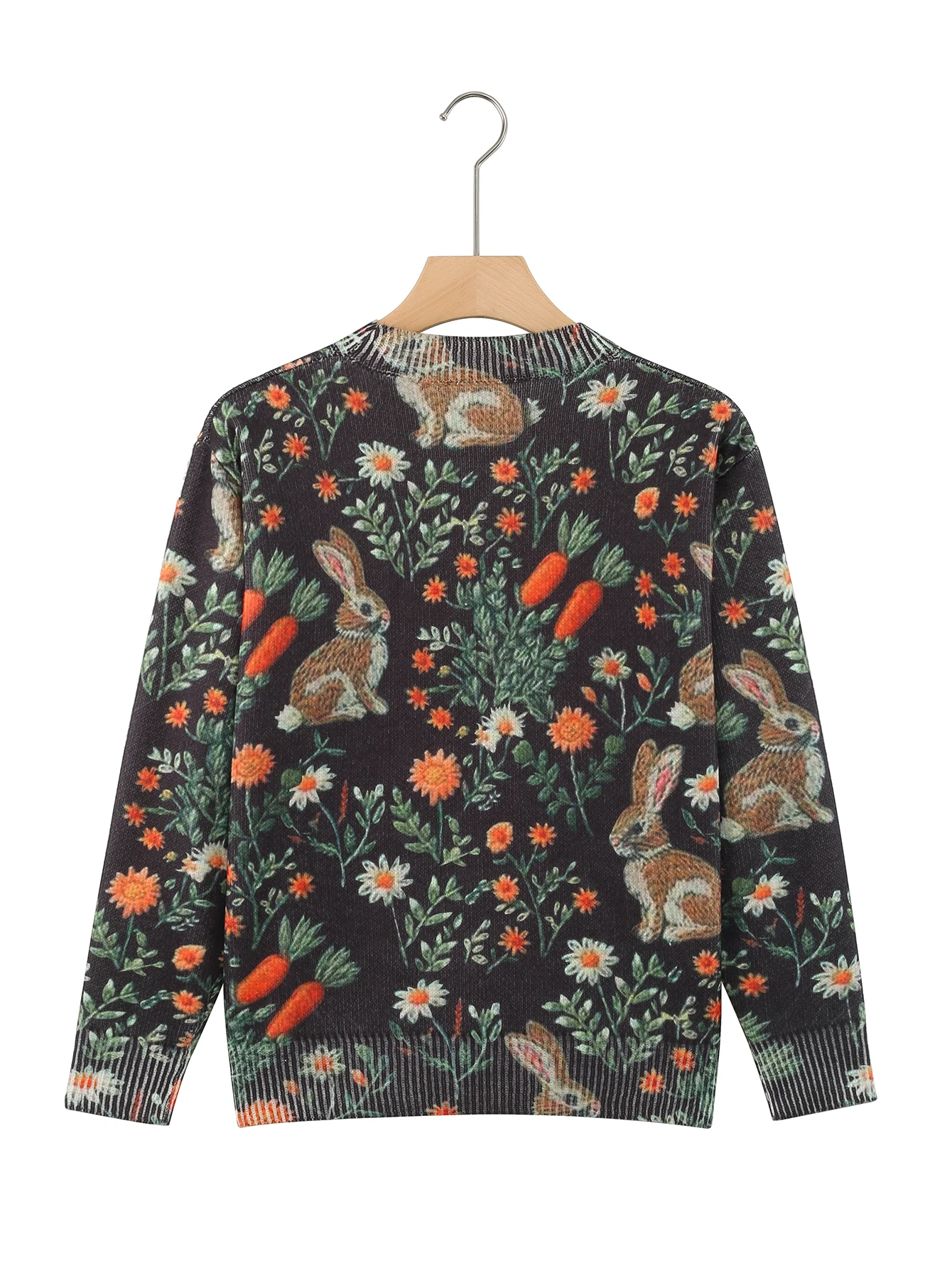 Женский свитер с принтом кролика повседневный и универсальный круглым вырезом