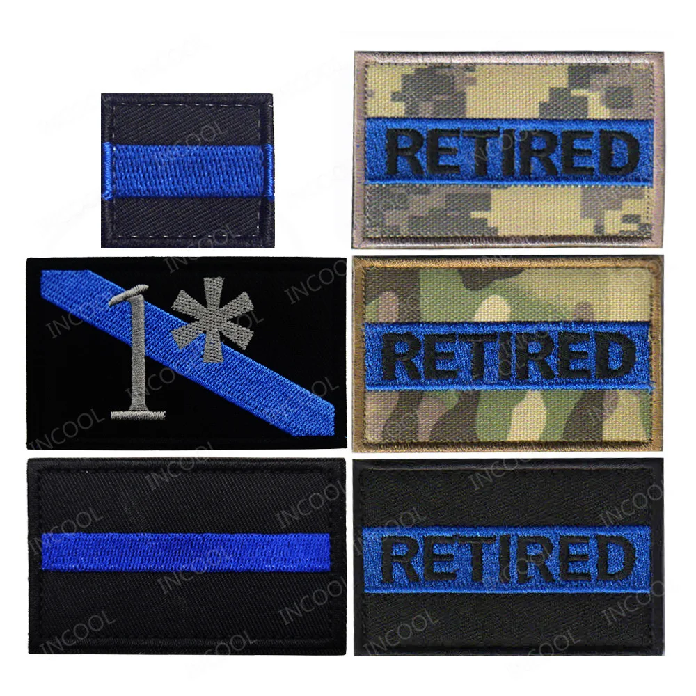 

Retired Thin Blue Line Embroidery Patches Tactical Military Emblem Appliqued Sticker Chevron Strip Badges For Clothing Backpack