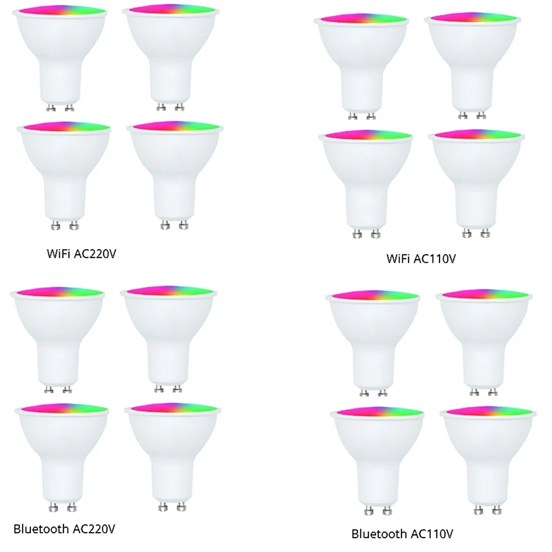 Лампа Tuya 4 упаковки GU10 RGB CW+WW светодиодные лампы 5 Вт Smart Life APP Control прочные A