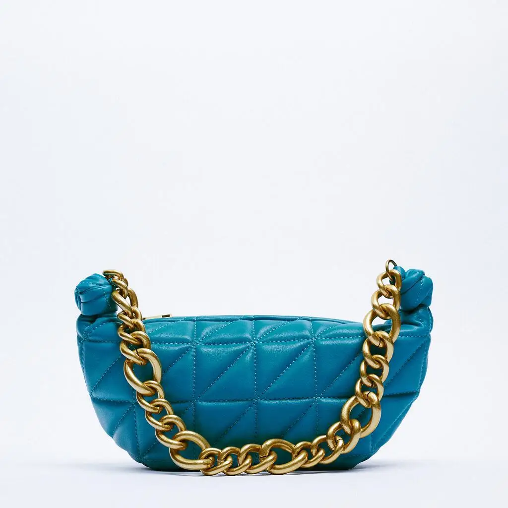 

New 2022 Handbags Green Embroidered Rhombus Thick Chain Fashion Sheepskin Pattern Mini One-shoulder Portable Underarm Bag