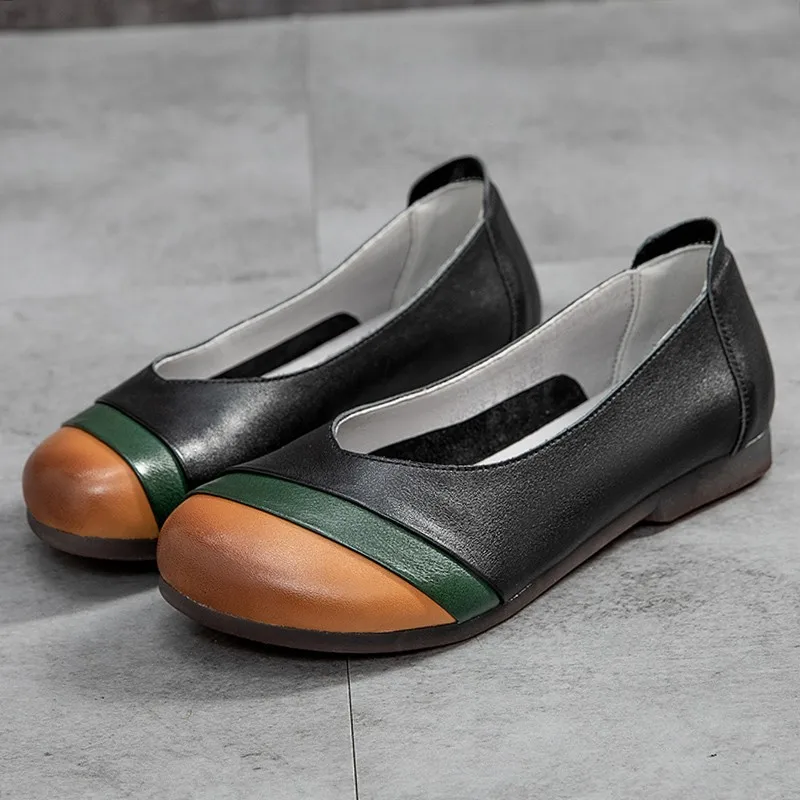 

2022 spring and summer new soft sole comfortable flat sole single shoe flower Cow Leather Handmade women's shoes mother's shoes