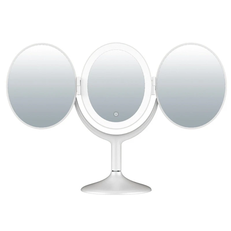 

Luminous Makeup Mirror Tri-Fold Makeup Mirror Oval Folding Makeup Mirror Desktop Net Red Dressing Desktop Mirror
