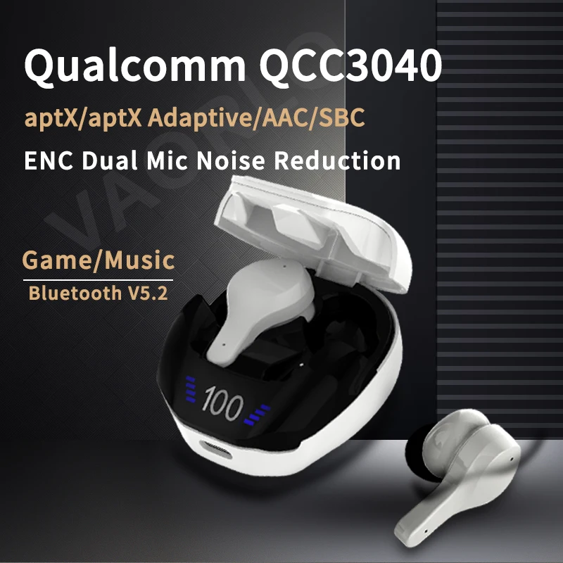 

Qualcomm QCC3040 TWS Wireless Earbuds aptX Adaptive Codec Bluetooth 5.2 Headphones ENC Dual Mic Noise Reduction HIFI Earphones