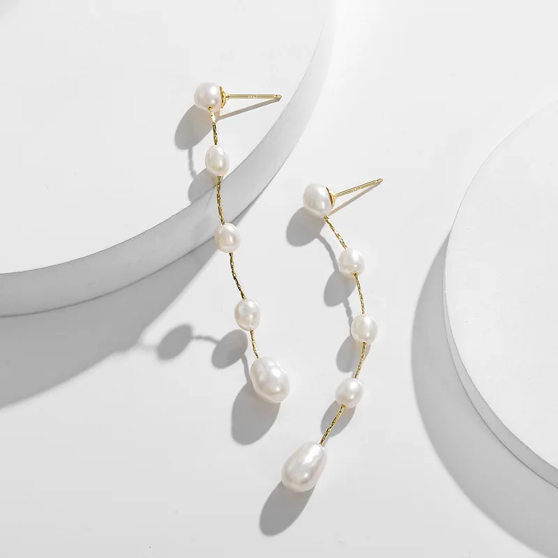 Женские длинные серьги-подвески ALLNEWME с натуральным пресноводным жемчугом и