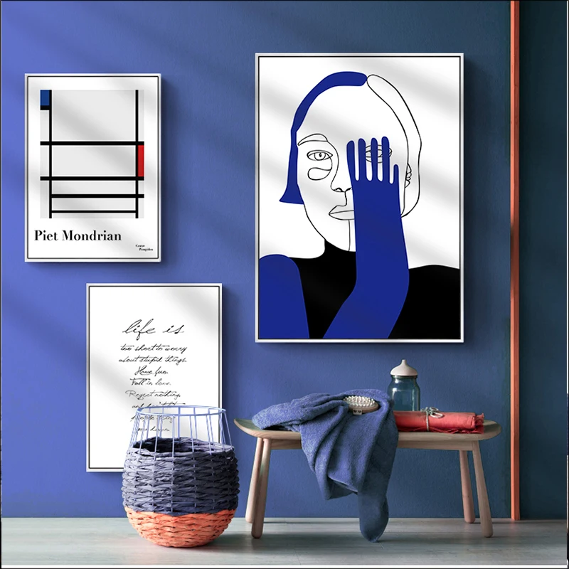 

Modern Figure Painting, Klein Blue Nordic Style Poster, Abstract Line Aesthetics, Modern Minimalist Letter Print Mural Bedroom