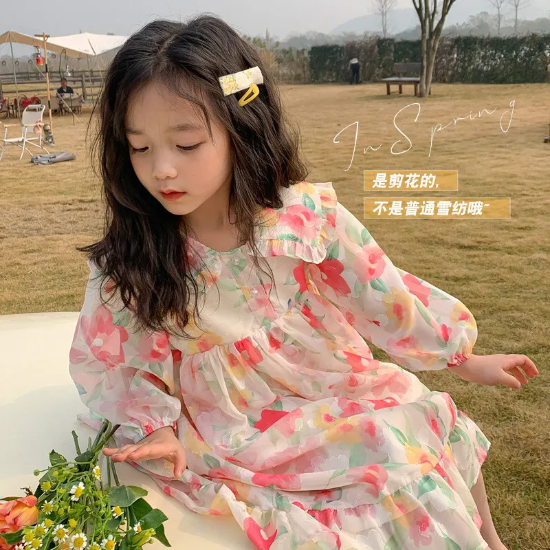 Girls' Korean Style Spring Floral Fairy Dress Girls Dress Kids Dresses for Girls Flower Girl Dresses Kids Clothes