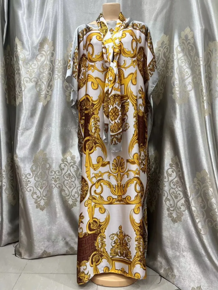 2023 New Style Fashion Oversize African Women Clothing Dubai Dashiki Abaya Free Size Print Design With Scarf Loose Long Dress