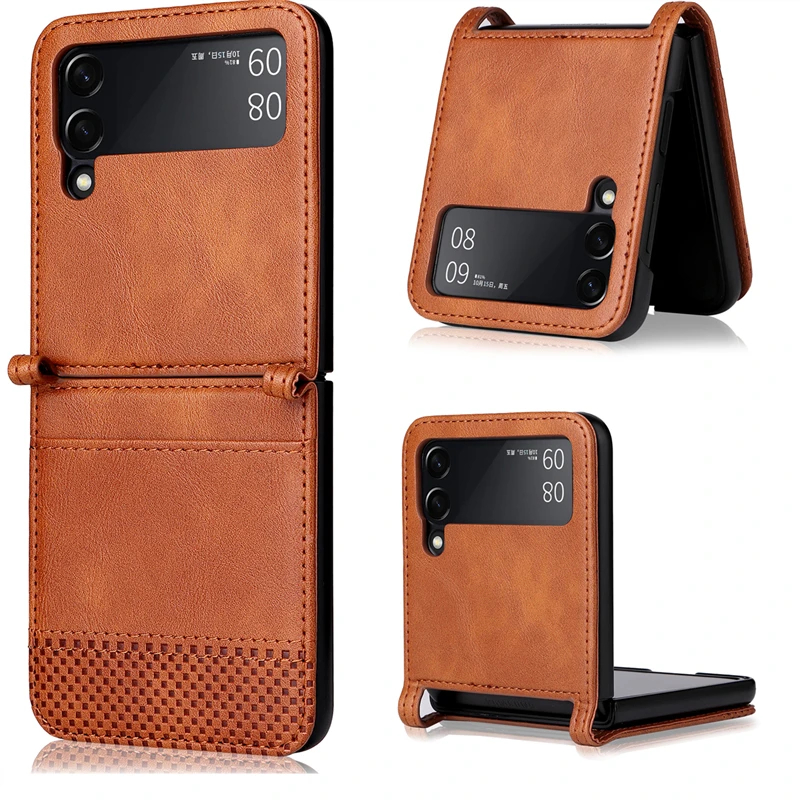 

Luxury Card Pocket Leather Case for Samsung Galaxy Z Flip 3 5G Flip4 Flip 4 Flip3 Anti-Knock Protective Cover Bag Coque