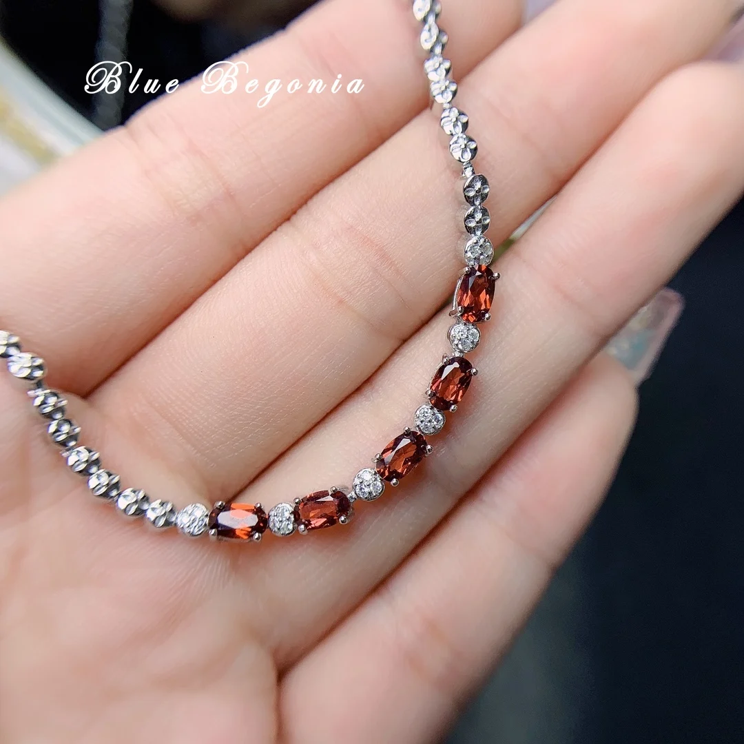 

5pcs Natural Garnet Charm Bracelet 3*5MM Pyrope Gemstone Fine Jewelry for Women Anniversary Gift Real 925 Sterling Silver