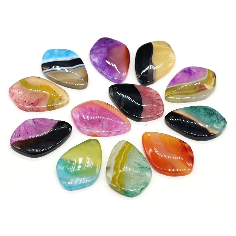

Natural Agates Stone Pendants Rhombic Exquisite Colorful Agates Stone Charms for Jewelry Making Necklace Bracelet Gift