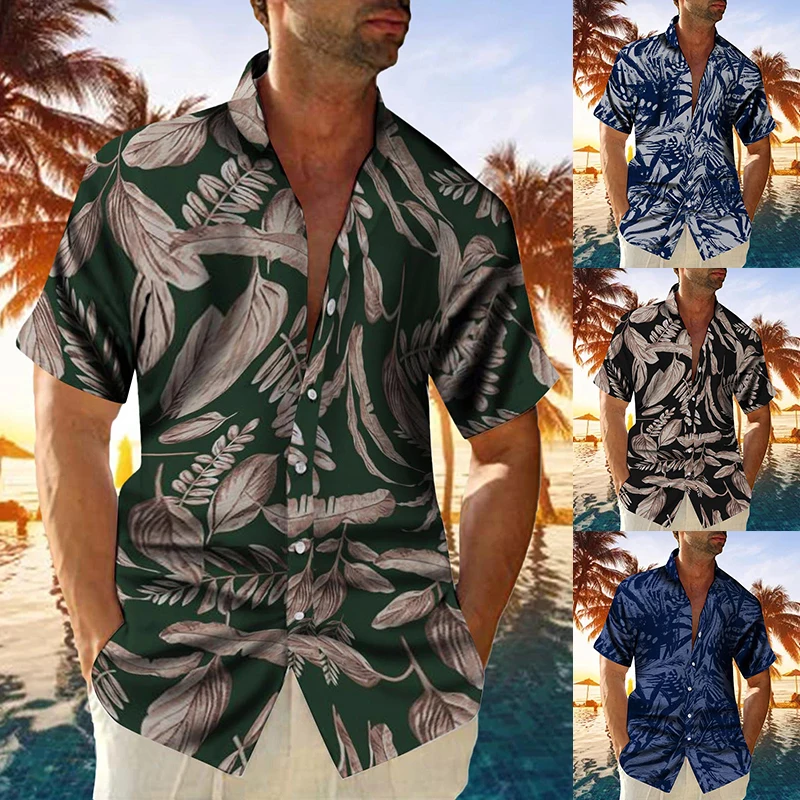 

Гавайская рубашка мужская с короткими рукавами, Пляжная блузка с цветочным принтом, на пуговицах, модная повседневная сорочка, лето