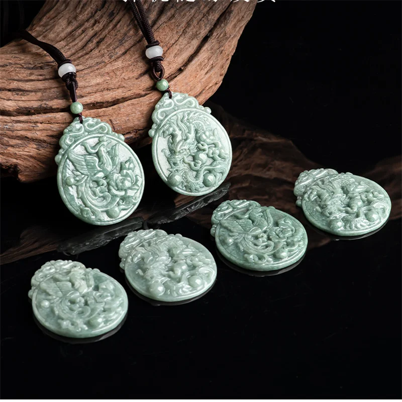 

Jiale/Hand-Carved/Natural Emerald Dragon Phoenix Brand Jade Pendant Men and Women Party Travel Fine Jewelry Necklace Gift Amulet