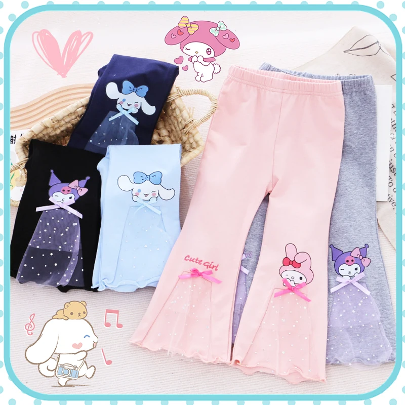 

Sanrioed Kids Flared Pants Kawaii Cartoon Leggings Lace Pattern Sweet Lolita Anime Cinnamoroll My Melody Kuromi Cute Girls Gifts