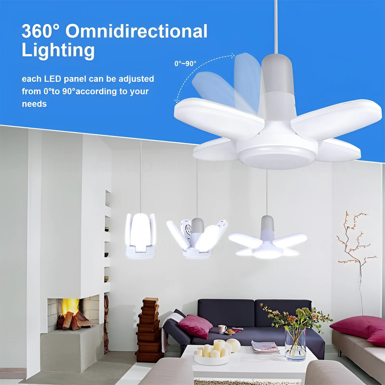 E27 LED Bulb Fan Blade Timing Lamp 220V 110V 28W 360°Foldable Led Industrial Light Bulb Lamp For Home Ceiling Light Garage Light images - 6