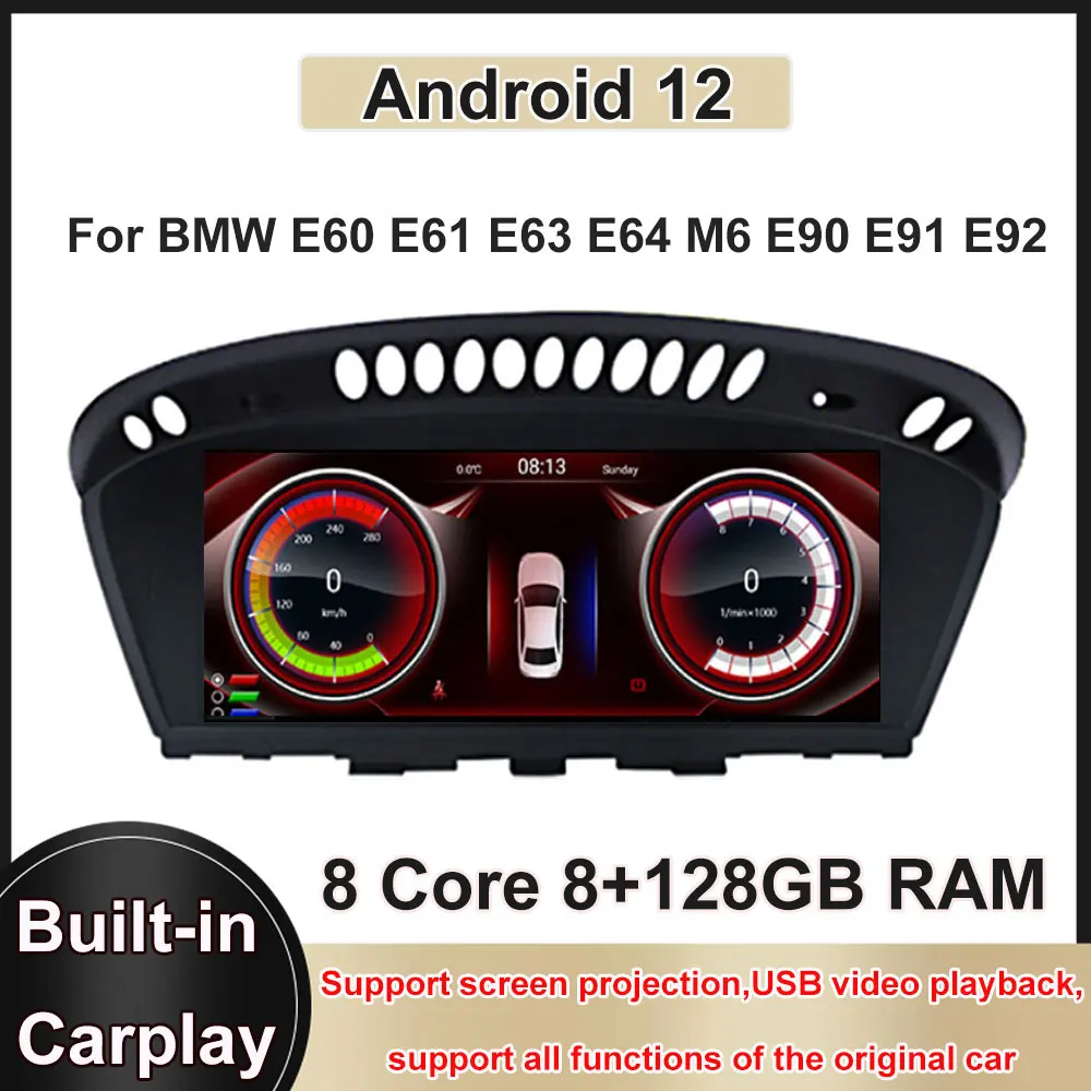 

8.8 Inch Android 12 Touch Screen For BMW E60 E61 E63 E64 M6 E90 E91 E92 Car Carplay Monitors Video Audio Radio Multimedia Player