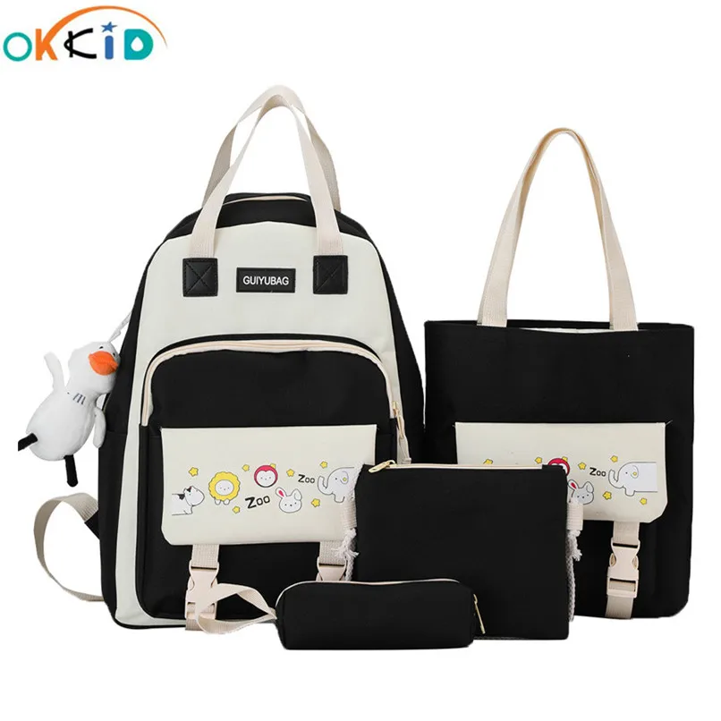 

OKKID 5pcs/set women school backpack female cute travel backpack ladies laptop backpack kawaii school bags for teenage girls