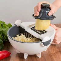 magic multifunctional rotate vegetable cutter with drain basket kitchen veggie fruit shredder grater slicer kitchen accessories