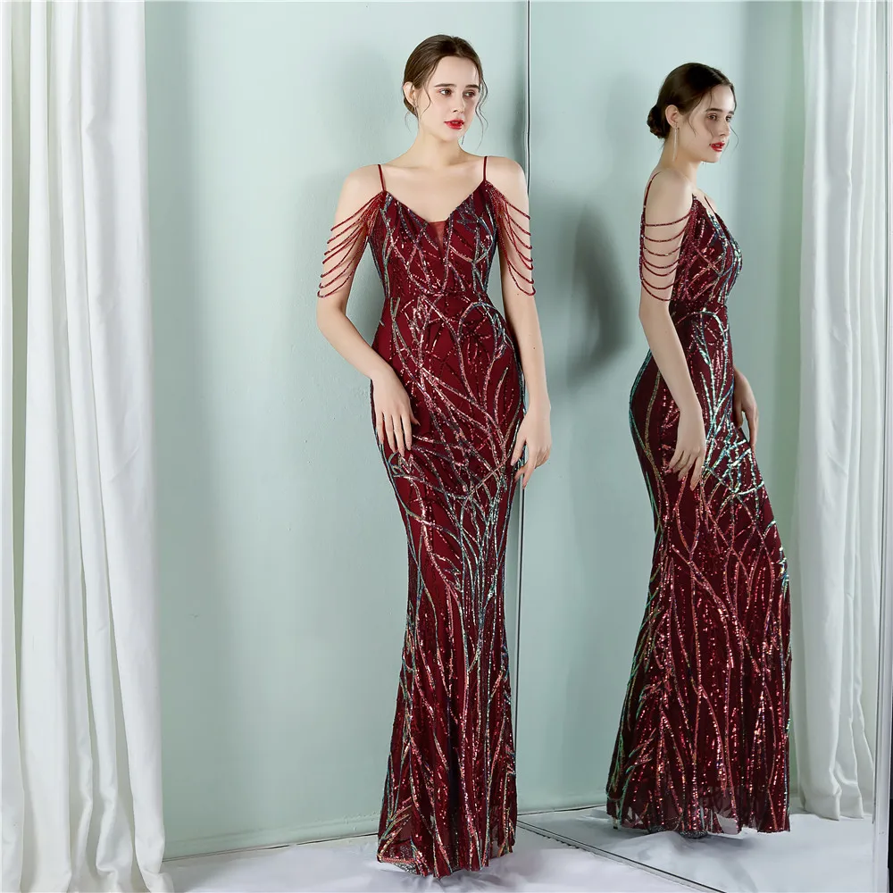 

Mermaid Evening Dresses Burgundy Sequin Spaghetti Straps Formal Dress Long Party Dress Special Occasion Dresses Gowns Night Gown