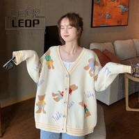 ledp womens sweater knitted loose sweater womens korean style lazy cardigan student wear autumn new v neck long sleeved top