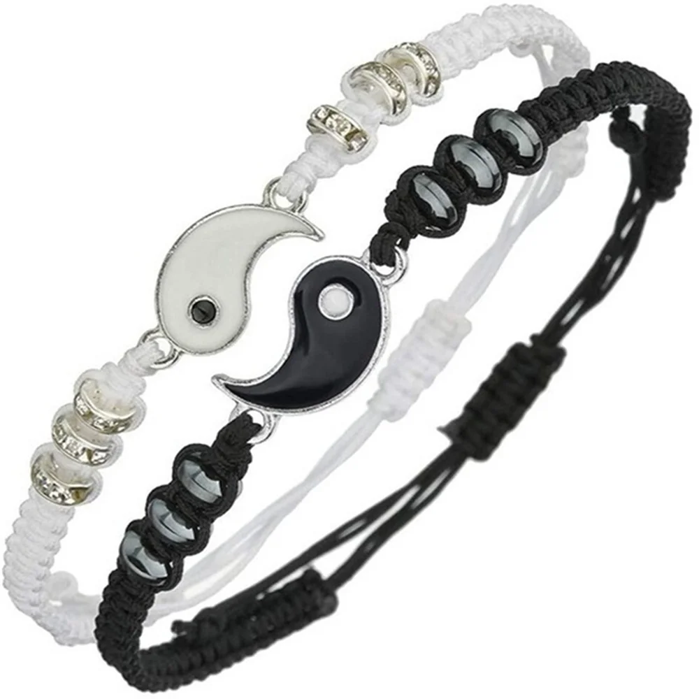 

5 PCS Best Friend Bracelets For 2 Matching Yin Yang Adjustable Cord Bracelet For Bff Friendship Relationship Boyfriend Girlfr