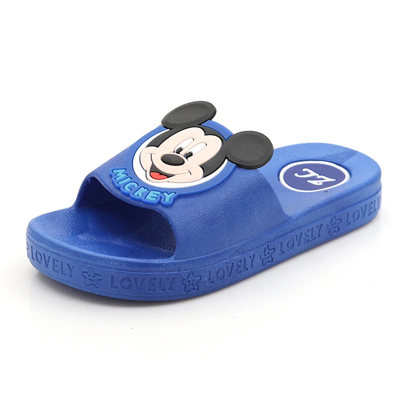 

Летние детские Нескользящие шлепанцы, мультяшный Микки и Минни, для мальчиков и девочек, пляжные шлепанцы, синяя обувь, европейские размеры 24-35