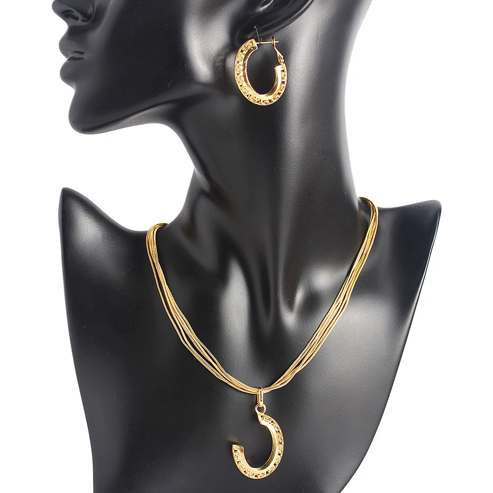

Dubai Jewelry Sets For Women African Jewelry Set Nigerian Bride Wedding Costume Earrings and Pendant Set Necklace Party 2022