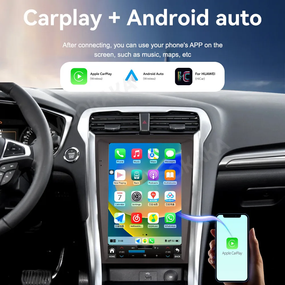 Фото 12.1'' Автомагнитола Android 15 для Ford Fusion Mondeo MK5 2013-2018 с беспроводным CarPlay, интеллектуальные автомобильные системы, автомобильная мультимедиа №3