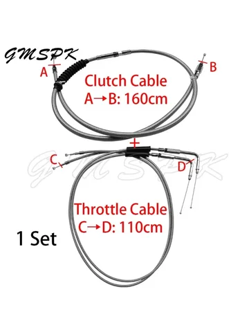 Плетеный трос дроссельной заслонки из нержавеющей стали 110 см, комплект линий сцепления 160 см, подходит для Harley Sportster 1200 XL1200 Dyna Softail Heritage