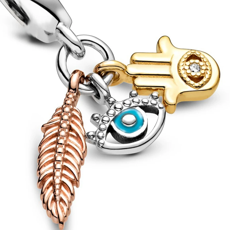 

Amulet Hand of Fatima Palm Pendant Pulseira Blue Eye Charms Bracelet Women Feather Evil Eye Beads for Jewelry Making Accessories
