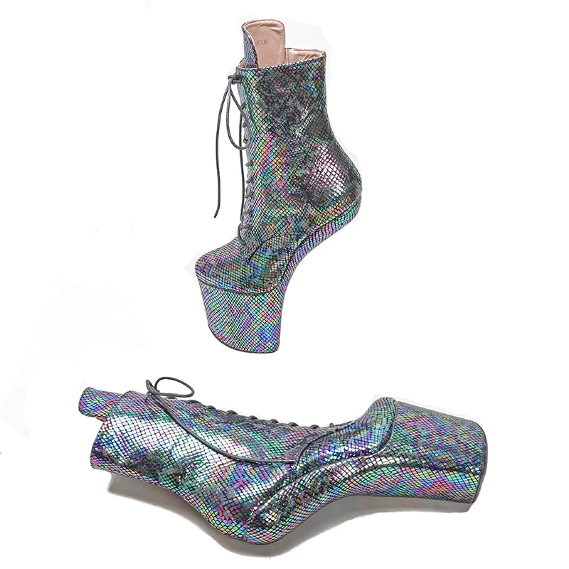Leecabe PU Upper Platform Ankle Boots Sexy Exotic heelless pole dance shoes