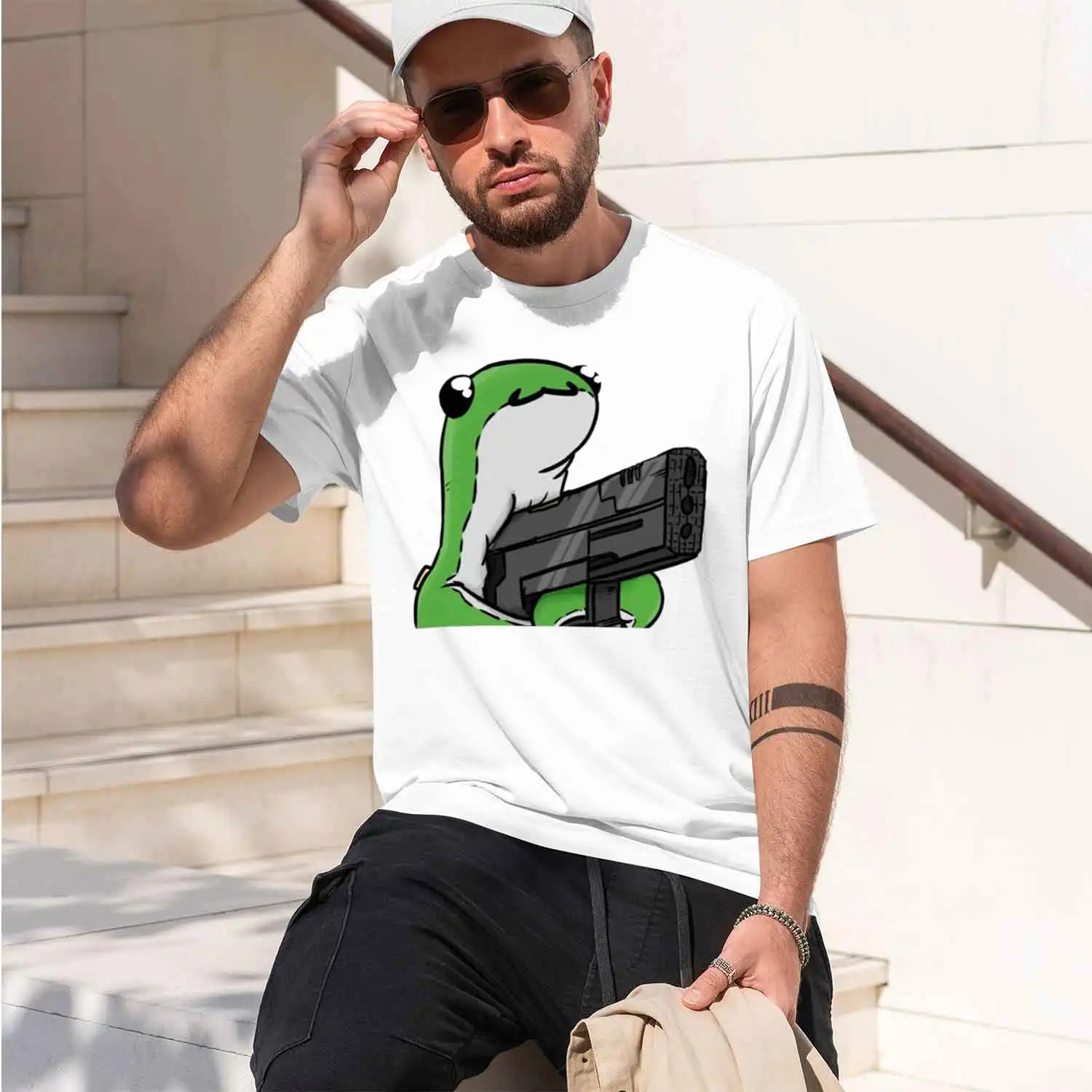Фото Мужская футболка с коротким рукавом и круглым вырезом Ny Gun Sticker 2026 New Model, классическая повседневная модель, несколько цветов и размеров для повседневной носки. №2