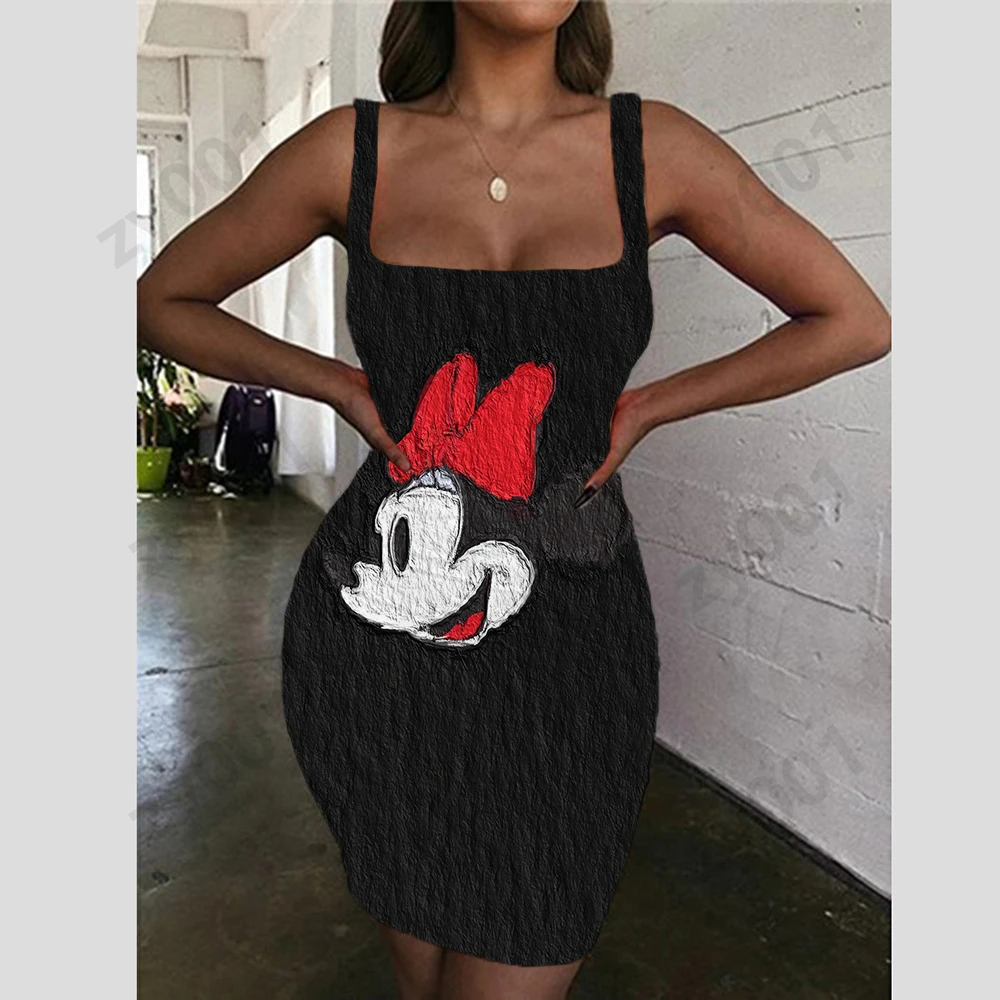 

Hot Sale Disney Mickey Women Summer Sleeveless Print Dress Top Sling Slim Fit Sexy Date Sling Dress High Quality