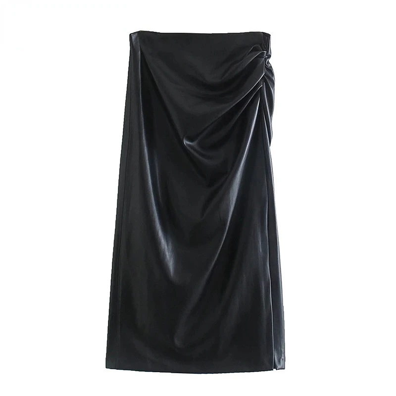 2022 NEW Fashion Women's Pockets Long Sleeve Back Vents Female Outerwear PU Faux Leather Loose Blazer Coat Vintage Chic Tops