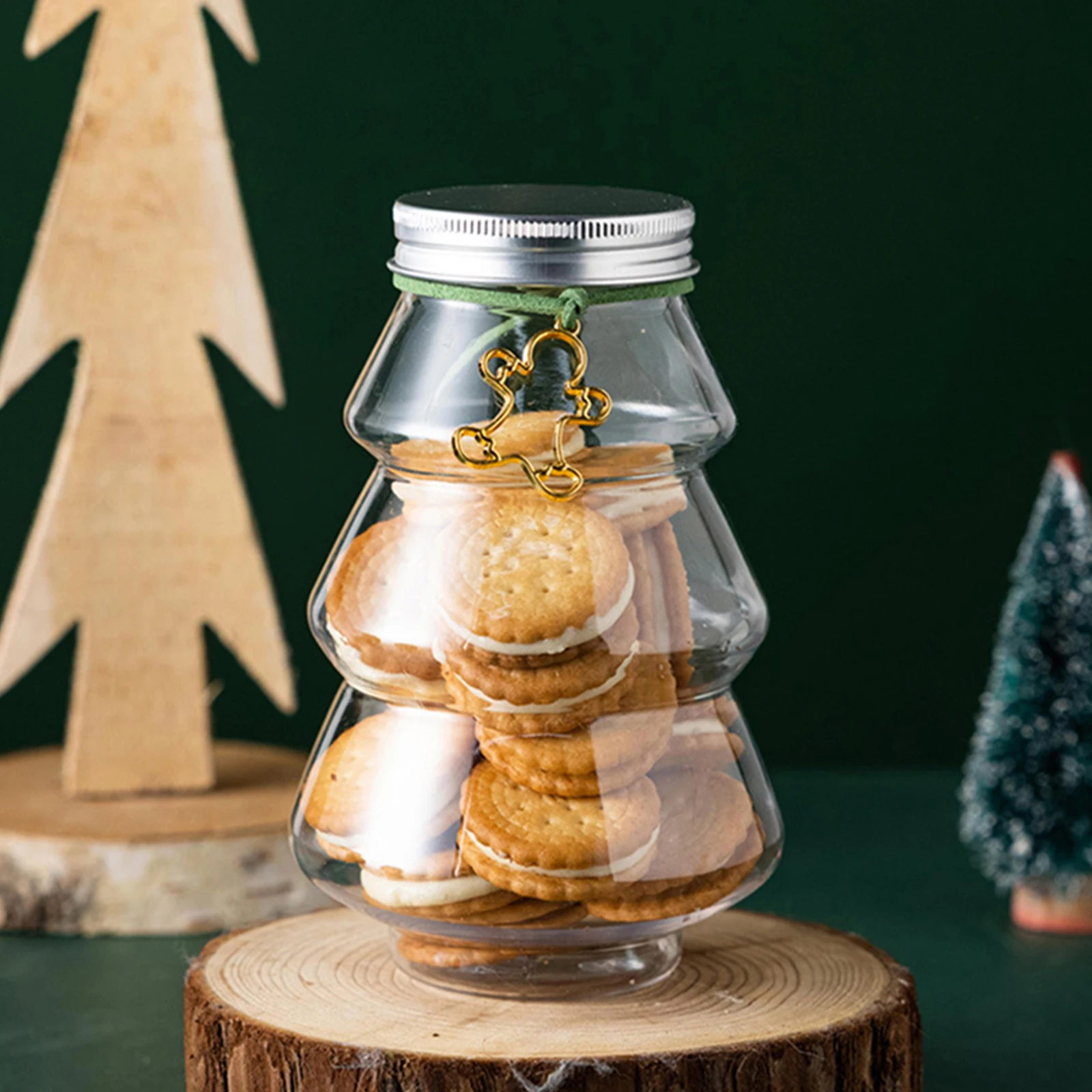 

Clear Glass Storage Jar Christmas Tree Decorative Wedding Festive Candy Cookies Jars Snack Living Room Organizer Decoration