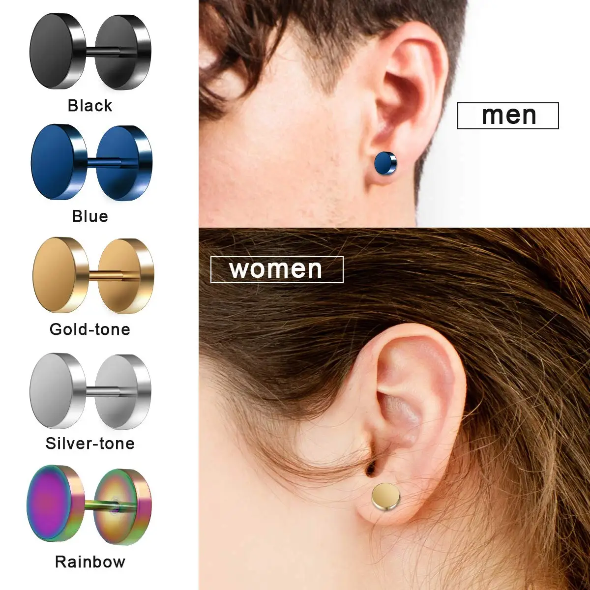 1/5 пар круглые серьги-гвоздики Huggie из нержавеющей стали в стиле хип-хоп и панк с