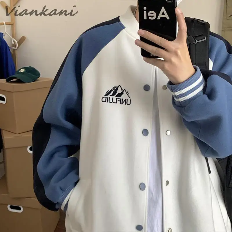 

Autumn New Patchwork Men's Coats Korean style Casual Tops Ins Loose Baseball Shirt Jackets Streetwear Mens Clothing Hot Sale