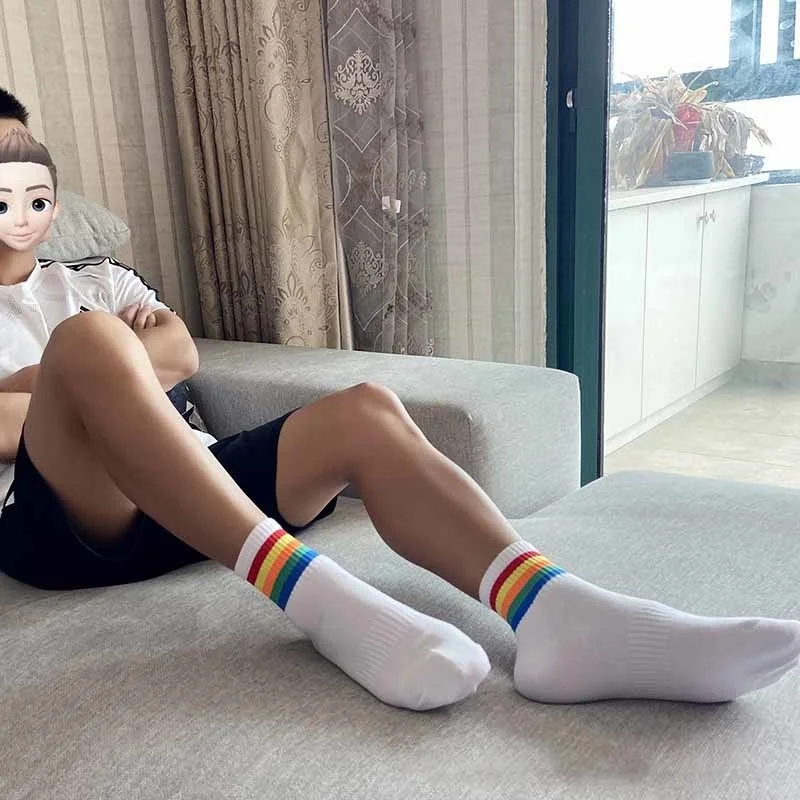 

Hip Mens Socks Hop Fashion Cotton Rainbow Stripes Classic 2023 Warm Casual Harajuku Funny Pop Korean Socks skarpetki meskie Sox