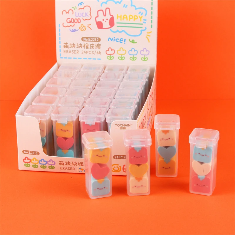 

3Pcs/Box Novelty Cartoon Shape Eraser Candy Color Eraser Kawaii Stationery School Office Supplies Cute Block Eraser