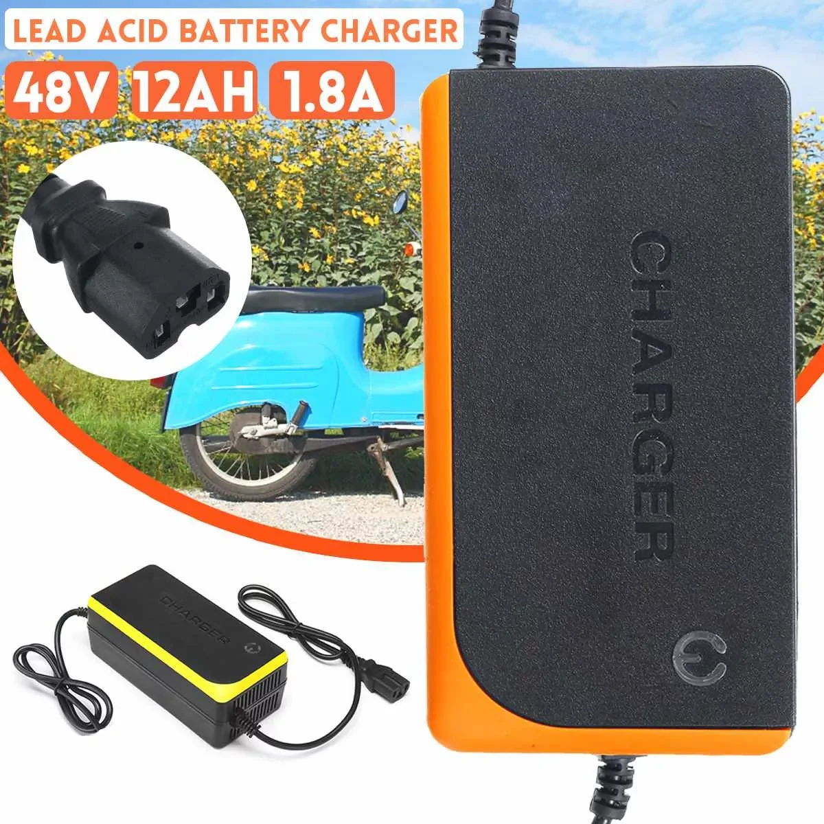 

2023New 48V 12AH Electric Bicycle Bike Scooters Motorcycle Charger Smart Power Supply Lead Acid Battery Charger 48V 1.8A 12AH