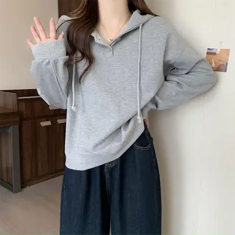Casual Pullover Hooded Sweatshirt Solid Women Fashion Loose Thin y2k Pull over Hoodies Simple Preppy Style Spring Autumn Top