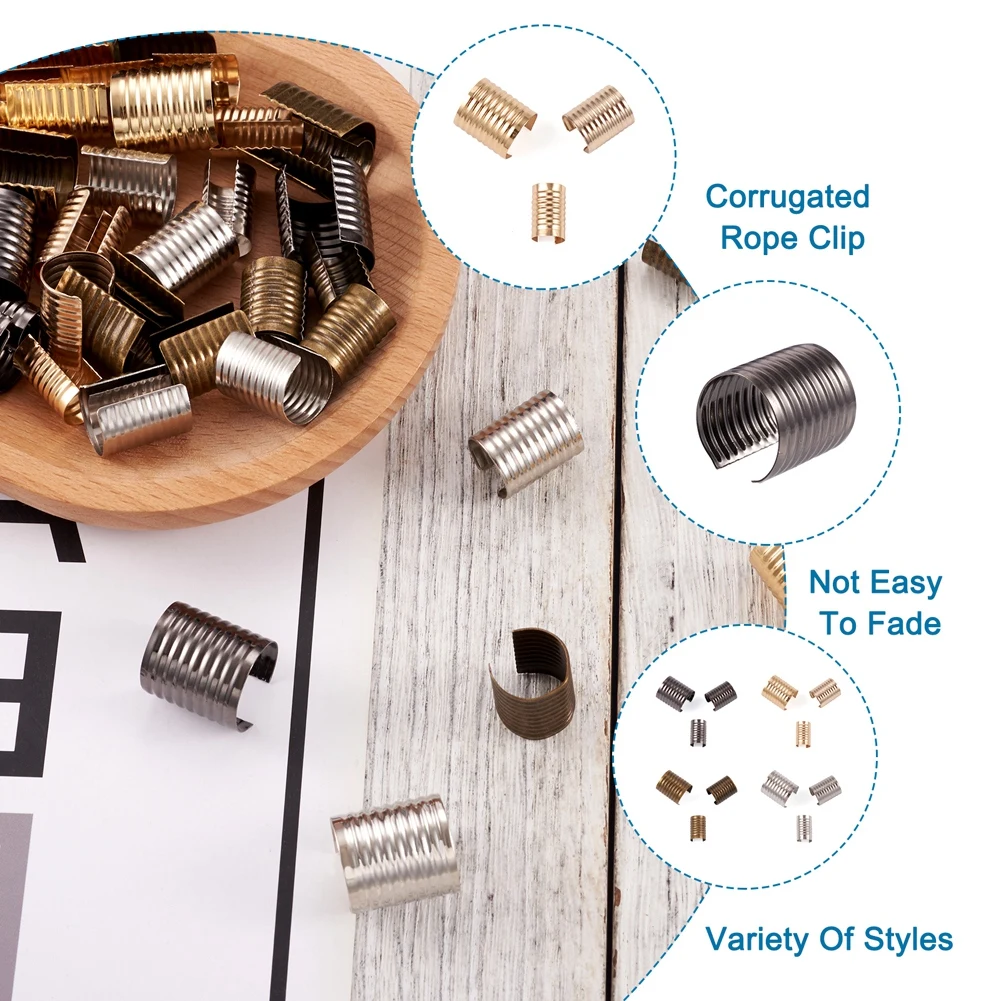 300Pcs Iron Fold Over Crimp Head Clips Leather Cord Clasp  End Jewelry Connector For Tassel Findings Making Crafts Accessories