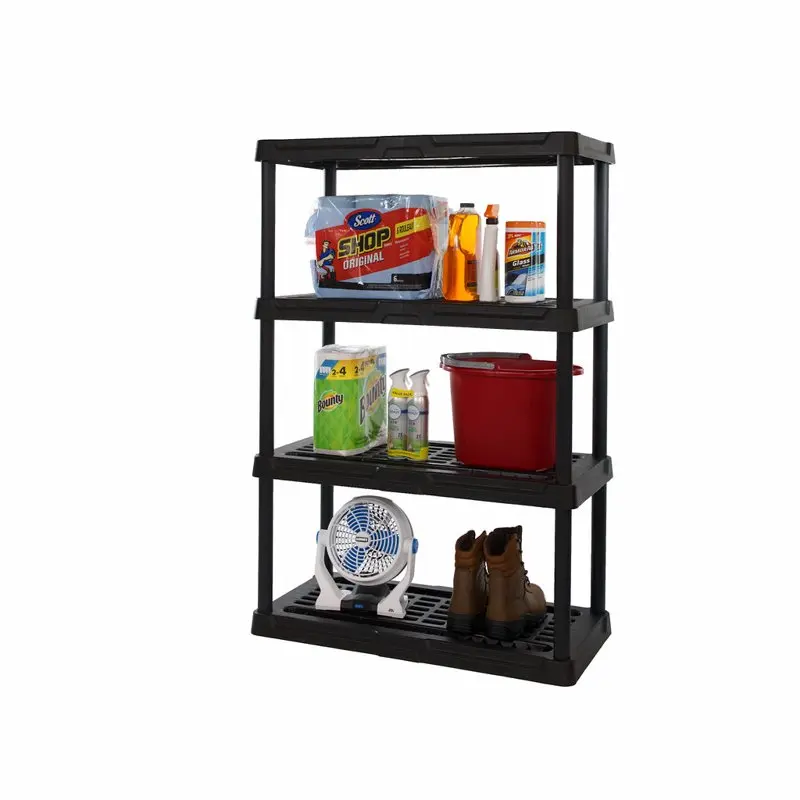 

4 Tier 18" x 36"x 53" Ventilated Plastic Storage Shelf Unit 600 lbs. Capacity Black squat rack gym equipment