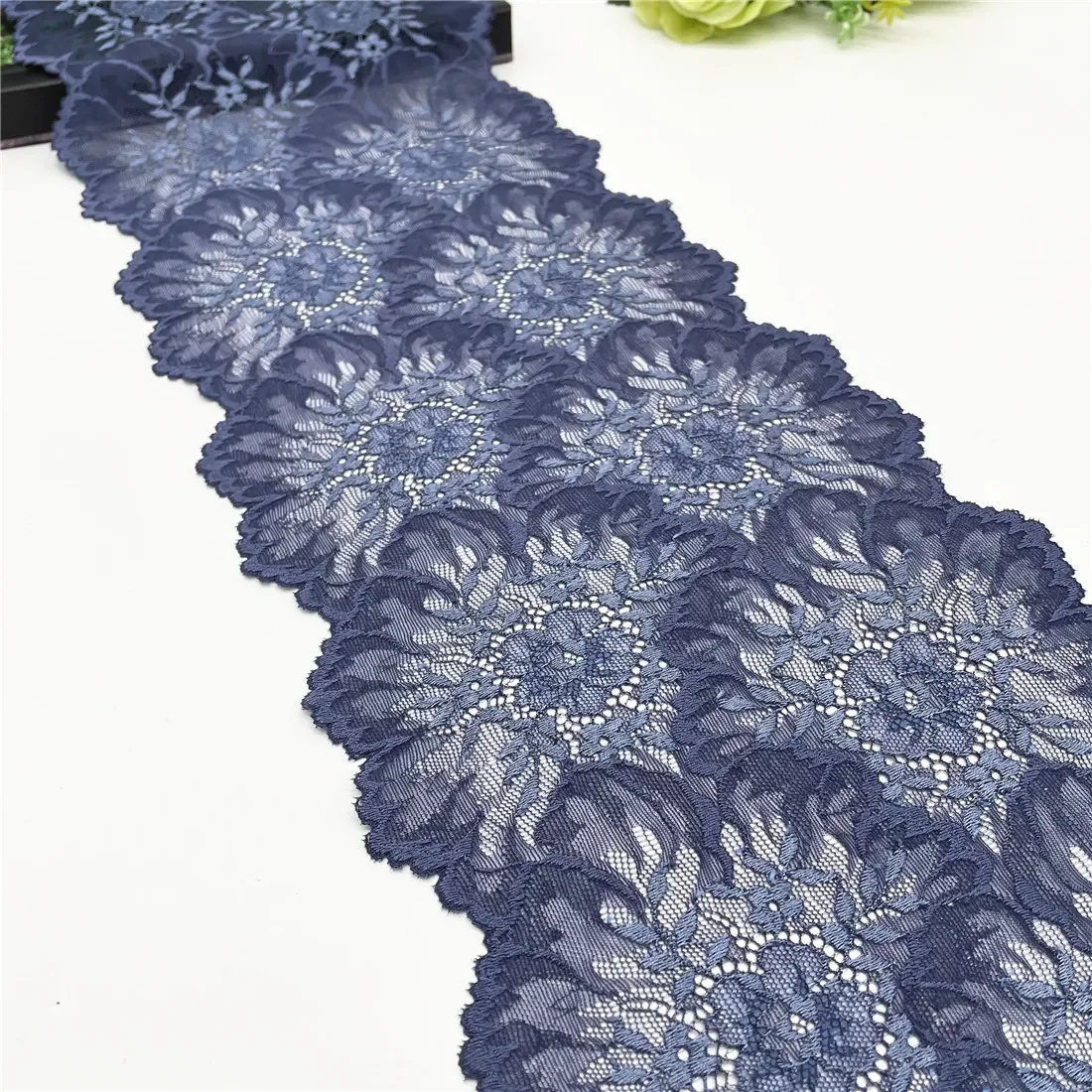

NEW 3y/lot 19.50cm Blue Floral Elastic Stretch Lace Trim For Lingerie Sewing Craft DIY Apparel Fabric Lace Garment Accessory