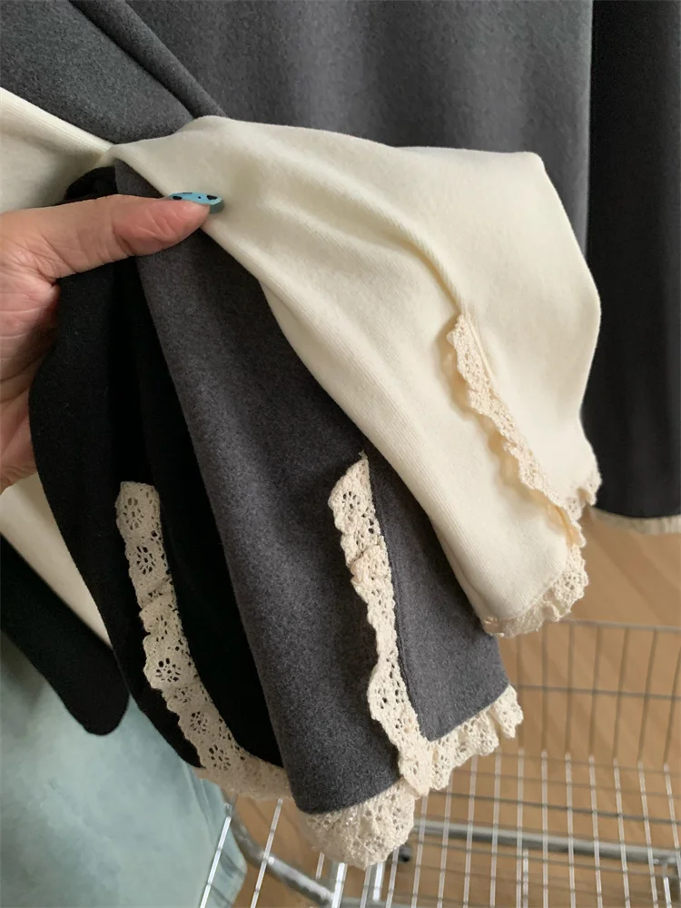 Кружевная бархатная базовая рубашка с длинными рукавами для женщин утолщенной