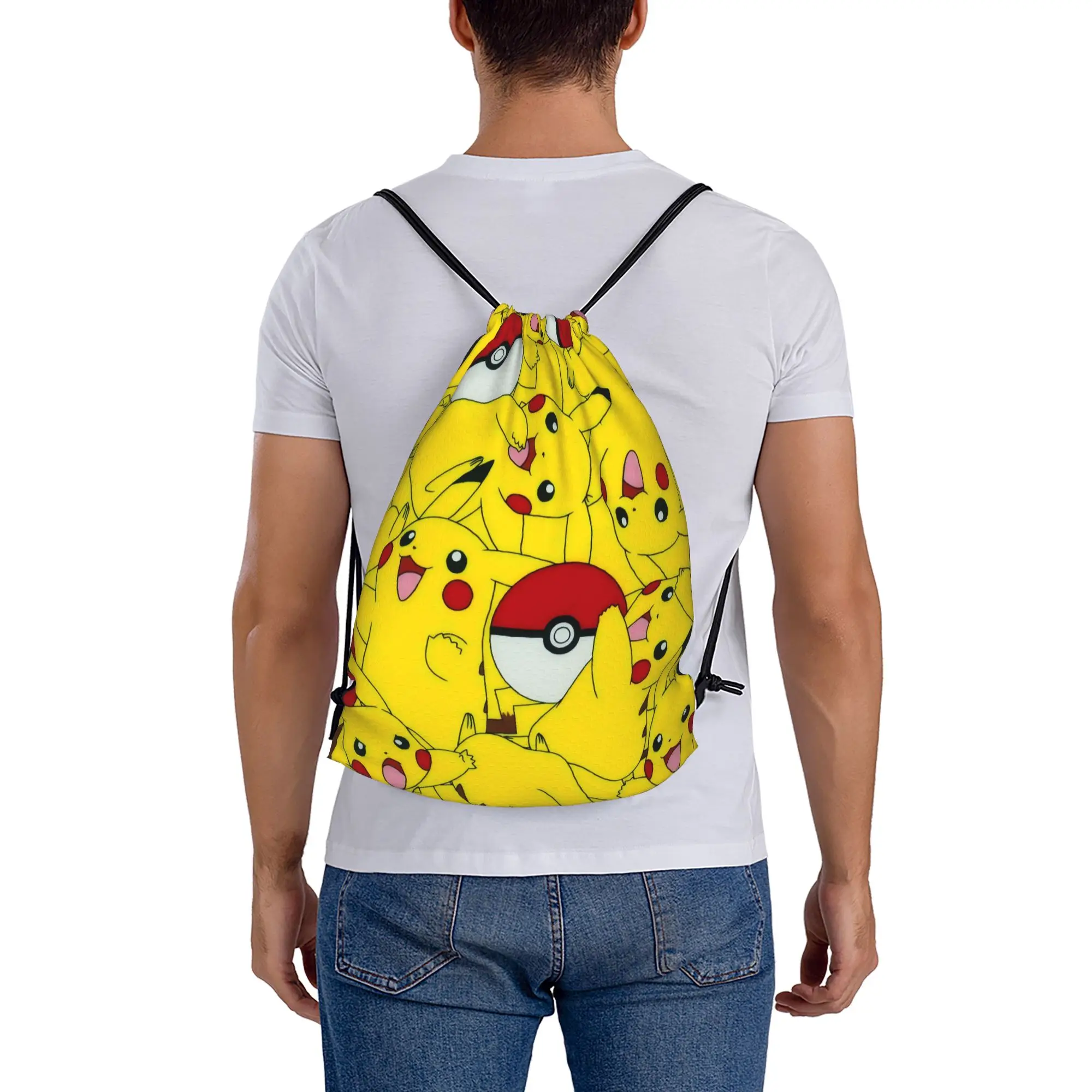 Фото Многофункциональный карманный рюкзак Pikachu 3 Pokemon для мужчин и женщин, дорожная сумка для подростков, сумки на шнурке с принтом №1