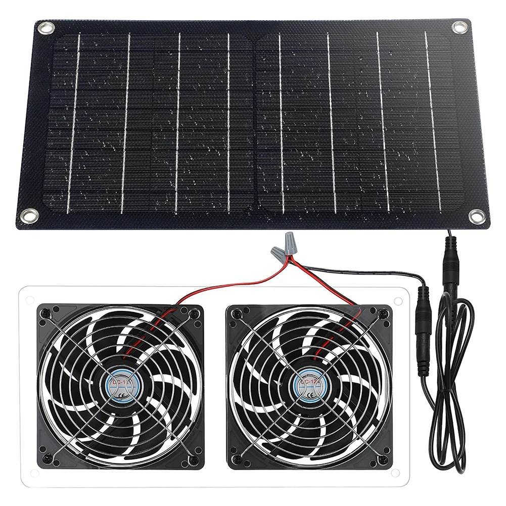 

10W 12V Solar Panel Fan Kit Waterproof Solar Powered Dual Exhaust Cooling Ventilator for Chicken Coops Greenhouses Sheds RV