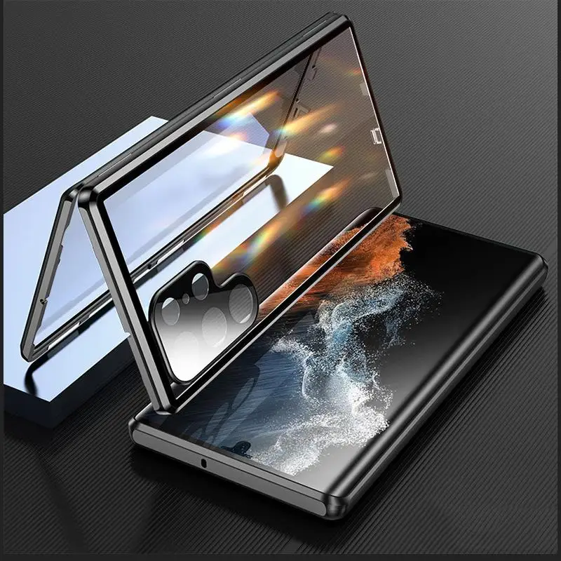 

For Samsung Galaxy S23 S20 S21 S22 Ultra 5G Case 360° Full surround metal Magnetic with screen HD glass Camera protection cover