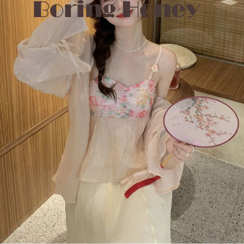 

Boring Honey Thin T Shirts Women Cardigan Lace-Up Bowknot Crop Tops Long Sleeves Beach Out Women Clothing Retro Skirt Suit Tops